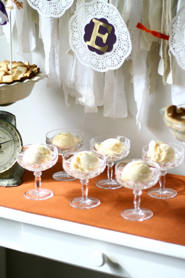 Individual ice cream servings in crystal champagne flutes