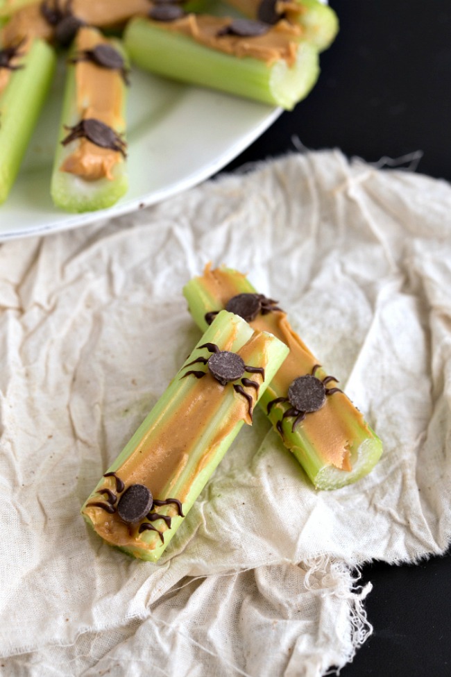 Spiders on a log, healthy Halloween snack